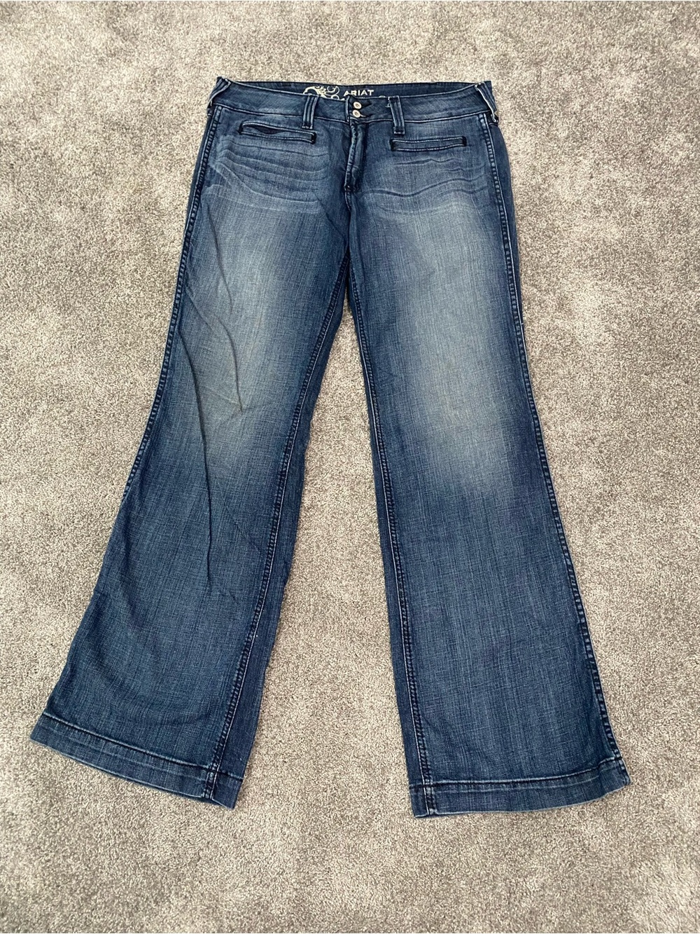 Ariat Jeans Womens 32L Blue Med Wash Mid Rise Wide Leg Trouser Stretch Denim